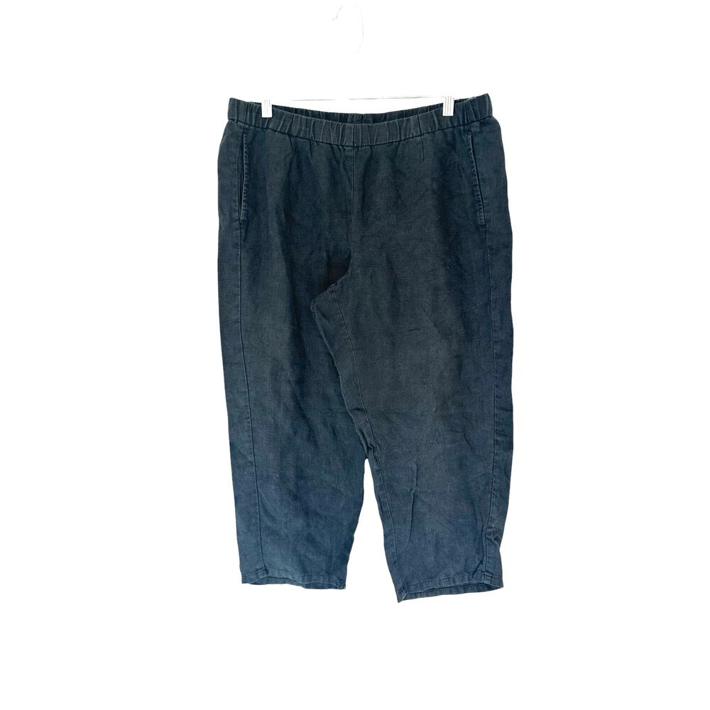 J. Jill Love Linen Pants Black Pull On Cropped Lagenlook Coastal Grandma Medium‎